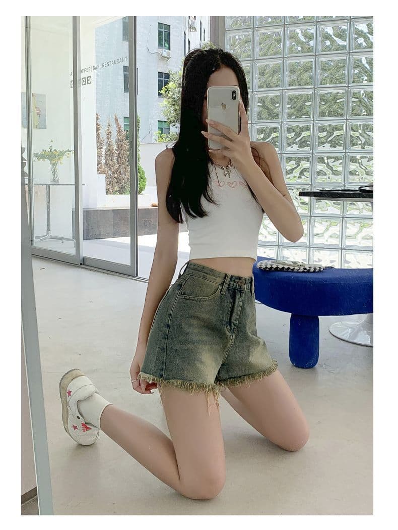 빅 사이즈 데님 반바지 여성 여름 몸매 가꾸기 거친 가장자리 레트로 캐주얼 하이웨이스트 도루 센스 루즈핏 슬림해 보이는 넓은 발 핫 바지 상세 이미지 18