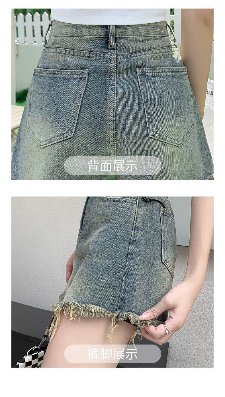 빅 사이즈 데님 반바지 여성 여름 몸매 가꾸기 거친 가장자리 레트로 캐주얼 하이웨이스트 도루 센스 루즈핏 슬림해 보이는 넓은 발 핫 바지 상세 이미지 20