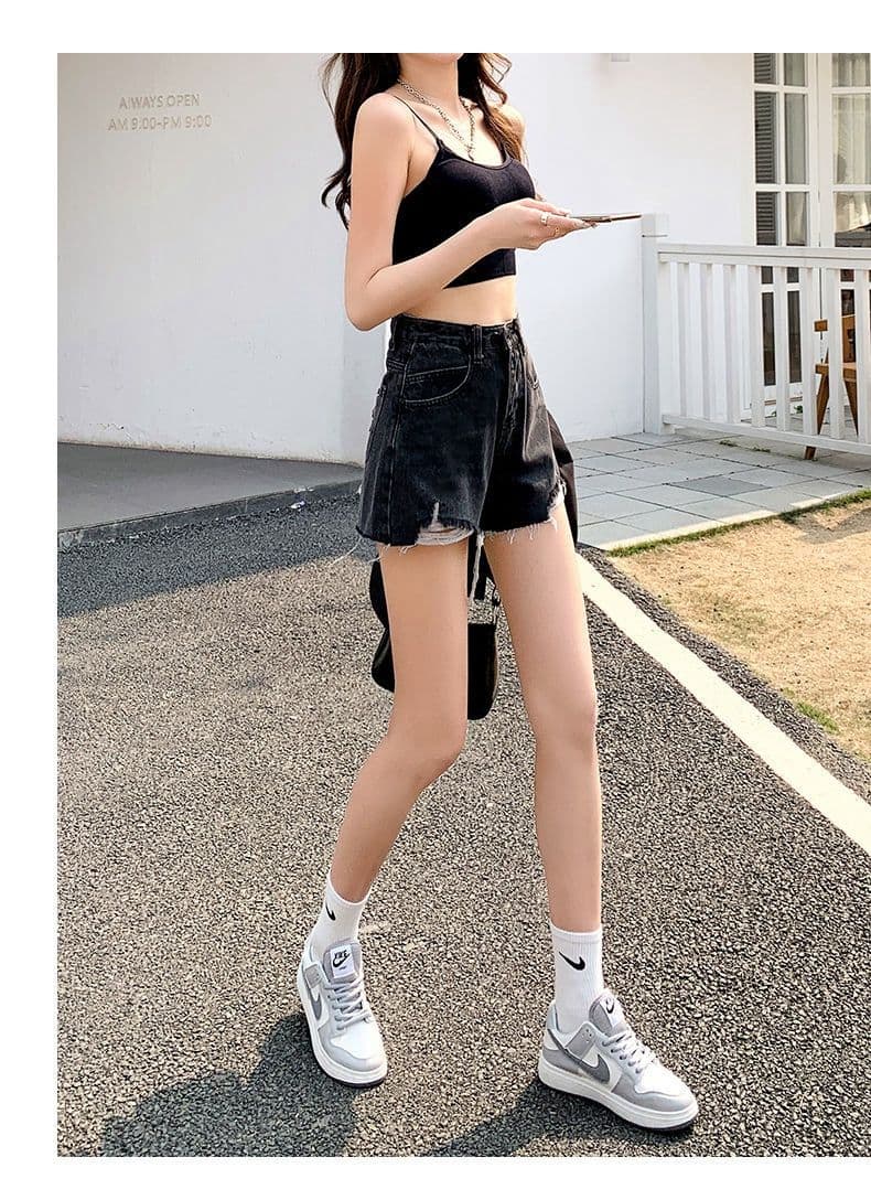 찢어진 부분 데님 초단바지 여성 2026 여름 한 마디 바지 하이웨이스트 넓은 다리 루즈핏 슬림해 보이는 외출용 핫 바지 ins 트렌디 상세 이미지 15