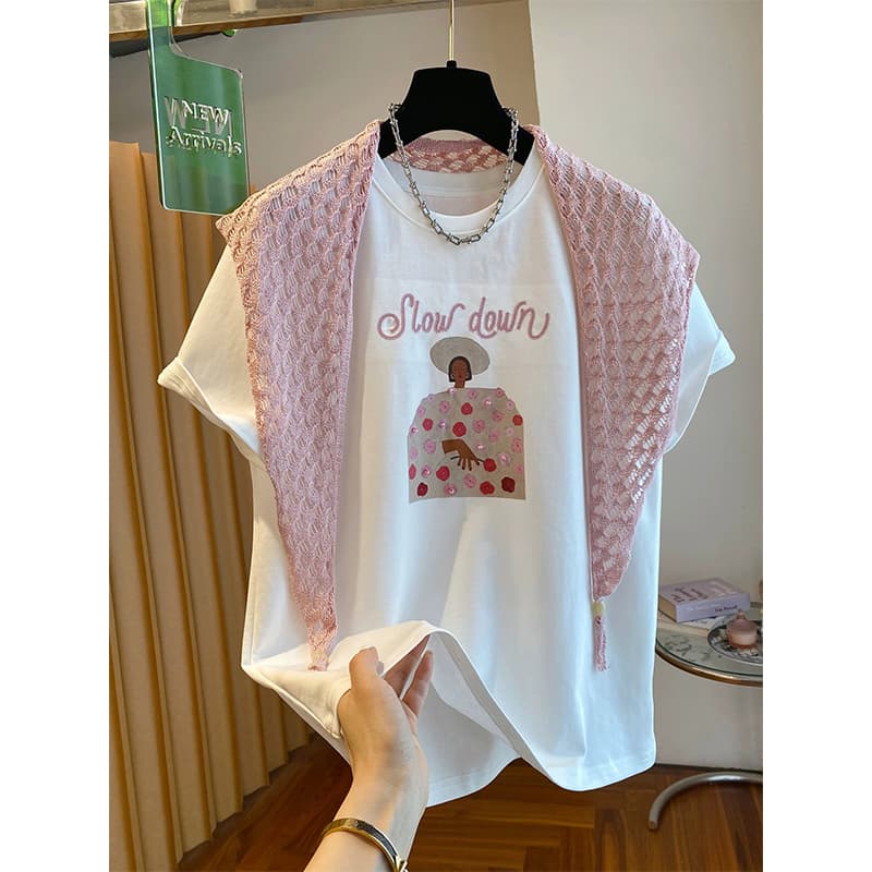 여름 순면 숄 8 하나 코드 번호 특별 빅 사이즈 발 300 근 숄 반팔 티셔츠 투피스 세트