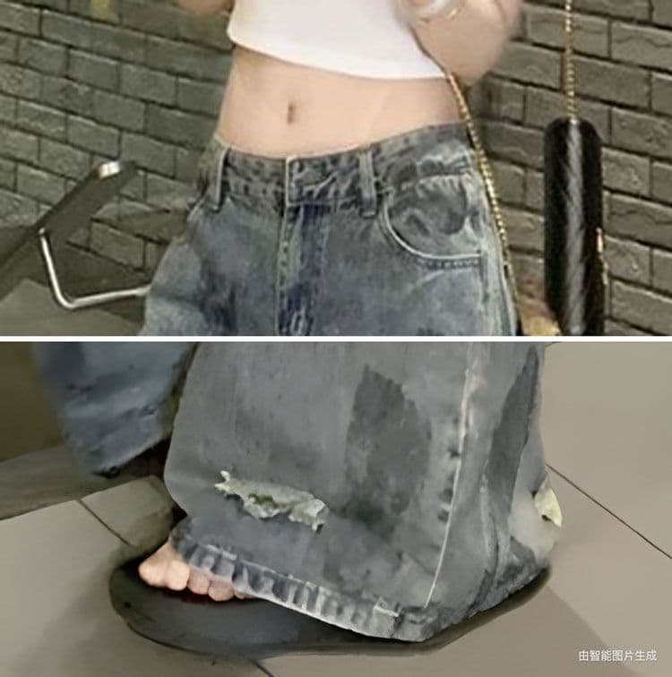 워싱 파란색 잉글랜드 찢어진 부분 청바지 여성 여름 얇은 스타일 배 모양 몸 작은 키 하이웨이스트 슬림해 보이는 바닥 청소 바지 상세 이미지 10