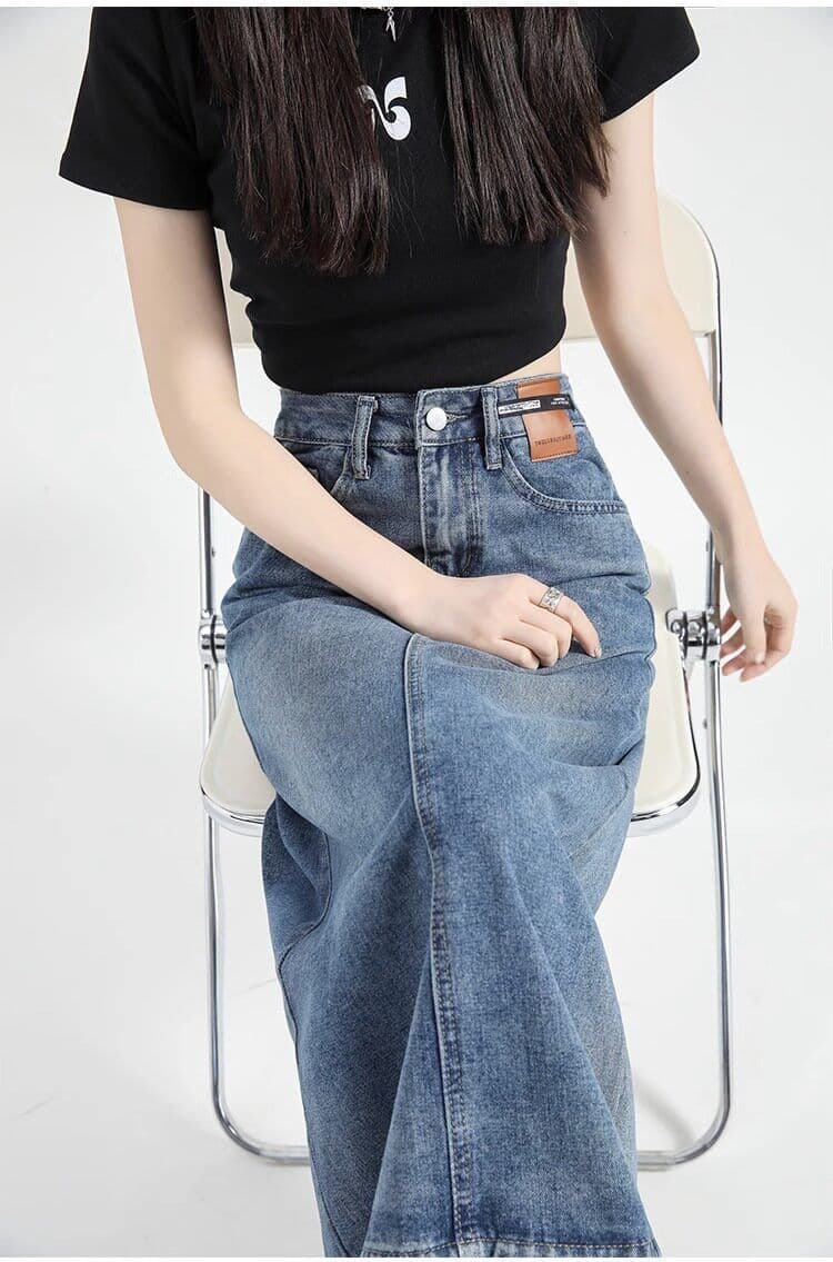 패션 레트로 데님 반신 스커트 여성 여름 새로운 하이웨이스트 표지 십자가 슬림해 보이는 다용도 한 마디 타이트 스커트 트임 치마 상세 이미지 8