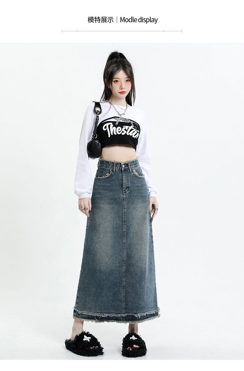 거친 가장자리 작은 키 A라인 스커트 데님 스커트 반신 스커트 여성 여름 ins 레트로 하이웨이스트 타이트 스커트 중간 길이 치마 상세 이미지 10