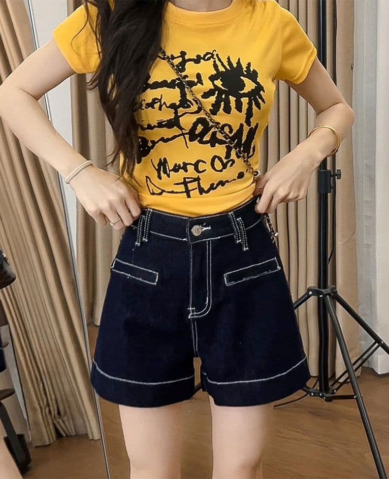 2026 여름 새로운 스트레이트 데님 반바지 여성 한국 스타일 하이웨이스트 다용도 한 마디 루즈핏 슬림해 보이는 넓은 다리 뜨거운 바지 상세 이미지 6