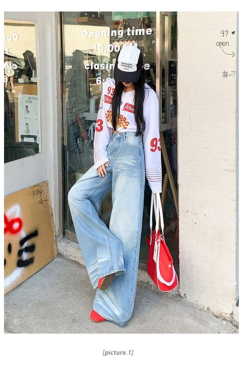 아메리칸 파란색 새로운 빅 사이즈 넓은 다리 청바지 여성 2026 봄 지방 mm 루즈핏 도루 센스 스트레이트 바닥 청소 바지 상세 이미지 11