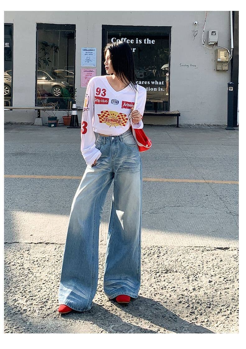 아메리칸 파란색 새로운 빅 사이즈 넓은 다리 청바지 여성 2026 봄 지방 mm 루즈핏 도루 센스 스트레이트 바닥 청소 바지 상세 이미지 16