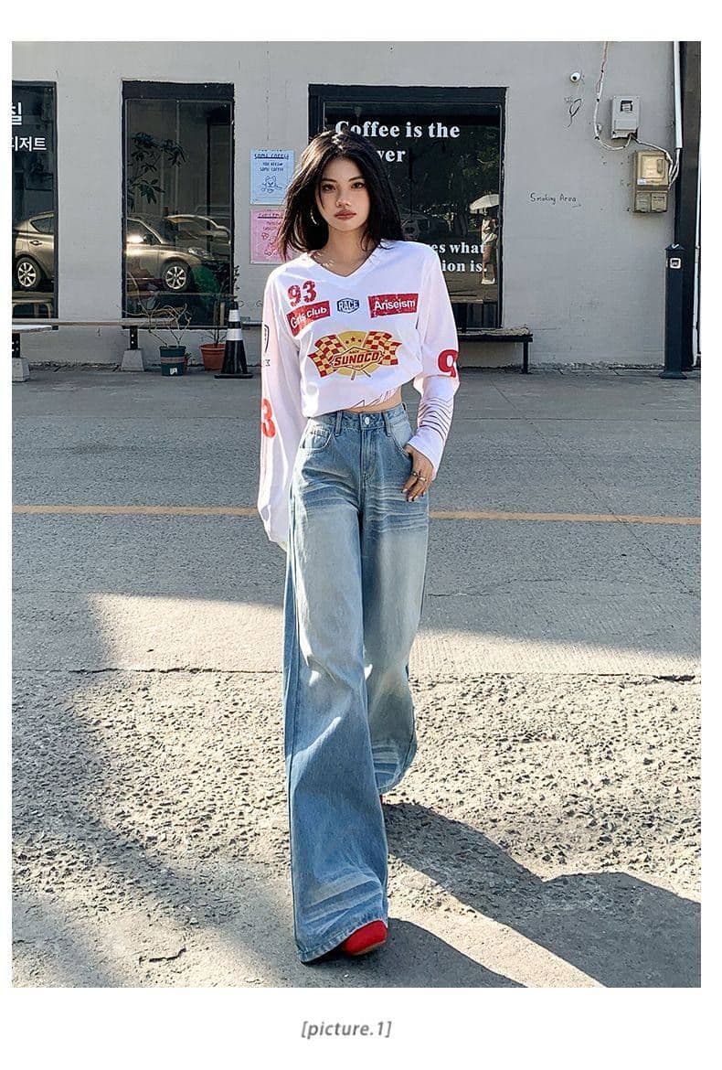 아메리칸 파란색 새로운 빅 사이즈 넓은 다리 청바지 여성 2026 봄 지방 mm 루즈핏 도루 센스 스트레이트 바닥 청소 바지 상세 이미지 17