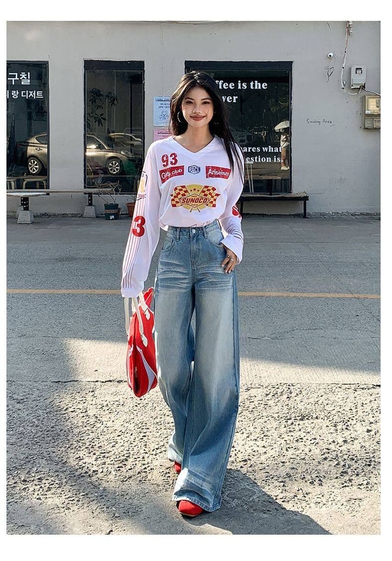 아메리칸 파란색 새로운 빅 사이즈 넓은 다리 청바지 여성 2026 봄 지방 mm 루즈핏 도루 센스 스트레이트 바닥 청소 바지 상세 이미지 18