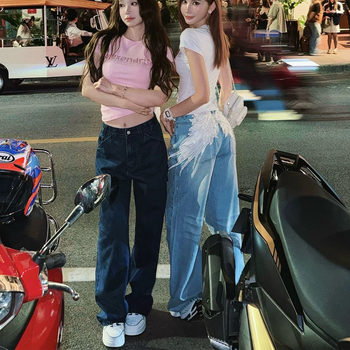 거리 바람 면 무거운 작업 워시 물 핫픽스 넓은 다리 스트레이트 찢어진 부분 청바지 여성 2026 새로운 이른 봄 이미지 5