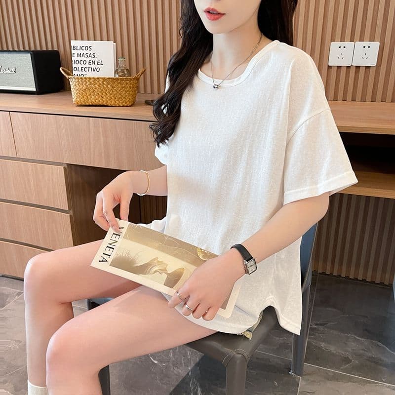 실사 2026 여름 레이스 꽃 원단 자수 느슨함 센스 레트로 반팔 티셔츠 여성 상세 이미지 2
