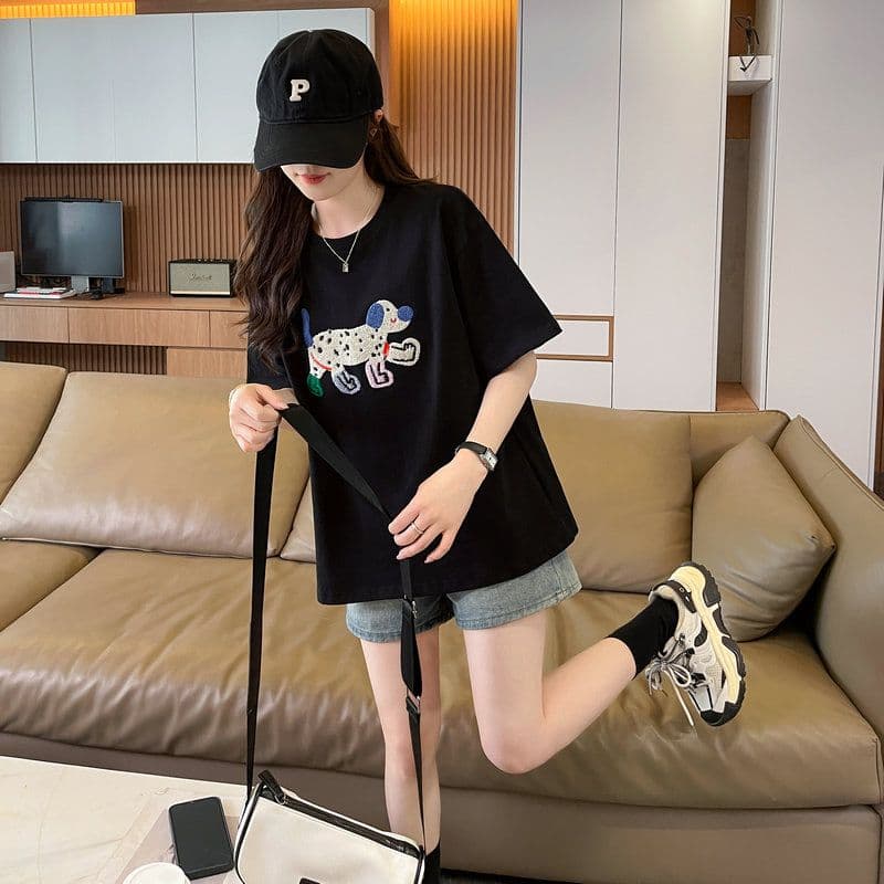 실사 2026 여름 50 면 50 폴리 에스터 남자 바 면 만화 수건 자수 빅 사이즈 반팔 티셔츠 여성 상세 이미지 22