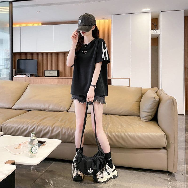 실사 2026 여름 50 면 50 폴리 에스터 남자 바 면 레이스 레이스 반팔 티셔츠 여성 상세 이미지 13