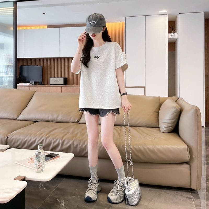 실사 2026 여름 50 면 50 폴리 에스터 남자 바 면 레이스 레이스 반팔 티셔츠 여성 상세 이미지 21