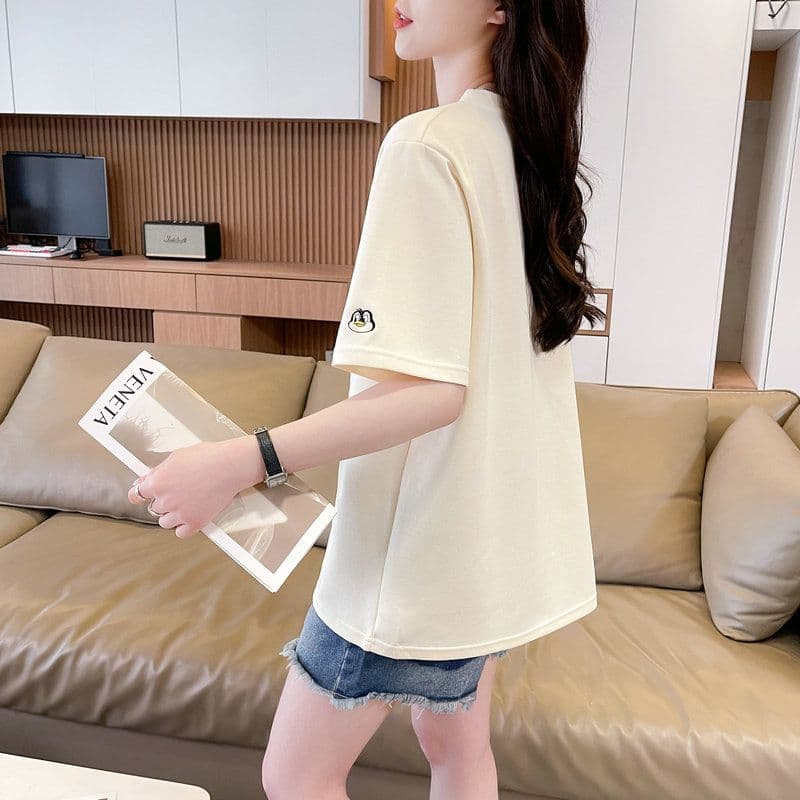 실사 2026 여름 50 면 50 폴리 에스터 남자 바 면 자수 강아지 반팔 티셔츠 여성 상세 이미지 27