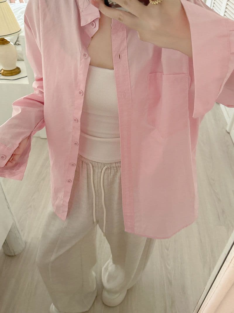 실사 2026 여름 워싱 면 100% 폴로 칼라 인사이드 가져 가라. 긴팔 셔츠 외출용 한 첨부 된 의류 파란색 여성 셔츠 상세 이미지 21
