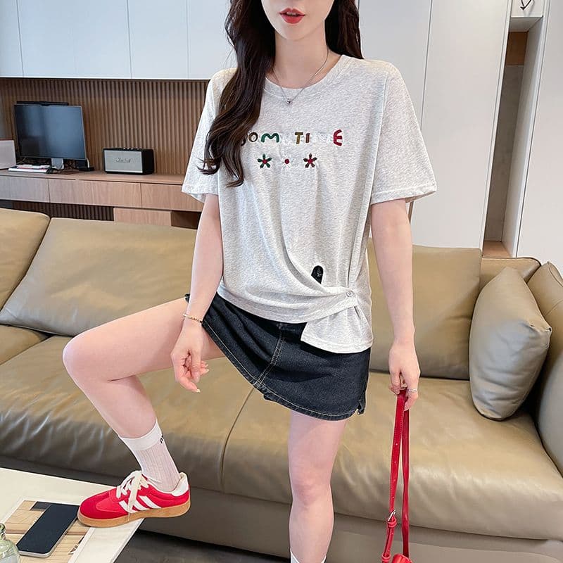 실사 2026 여름 새로운 눈꽃 면 디자인 센스 핑크색 패션 다용도 ins 반팔 티셔츠 여성 상세 이미지 5