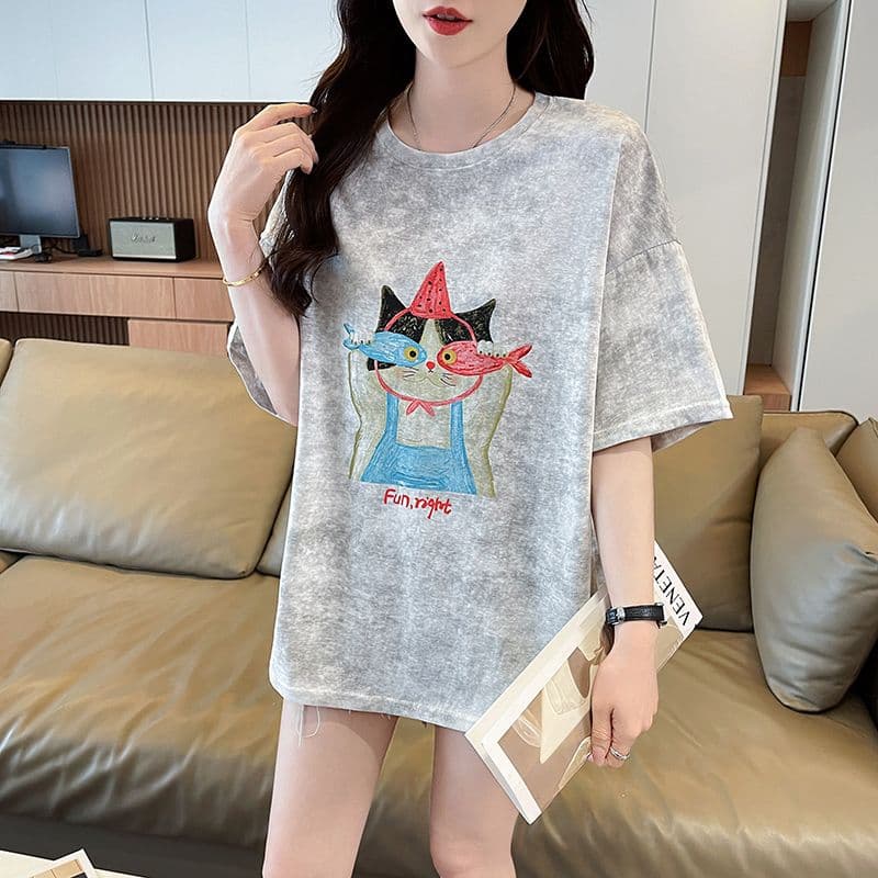 실사 2026 여름 새로운 눈꽃 면 침투 홀치기 염색 패션 루즈핏 대 에디션 ins 반팔 티셔츠 여성 상세 이미지 10
