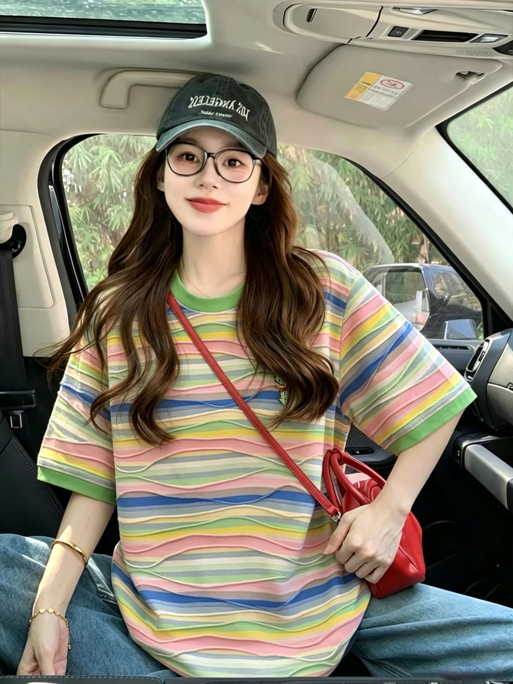 실사 2026 여름 새로운 원본 품질 빅 사이즈 300 근 색상 스트라이프 반팔 티셔츠 여성 상세 이미지 4