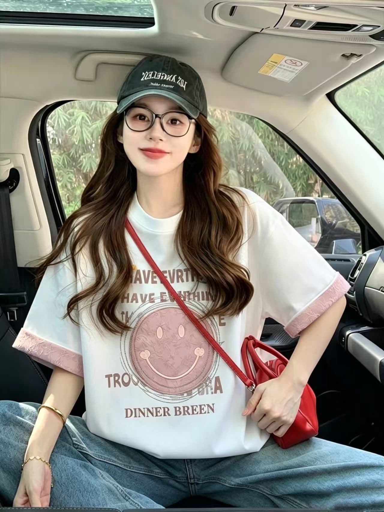 실사 2026 여름 220 그램 조수 브랜드 면 빅 사이즈 자카드 패치 프린트 자수 핫픽스 반팔 여성 상세 이미지 3