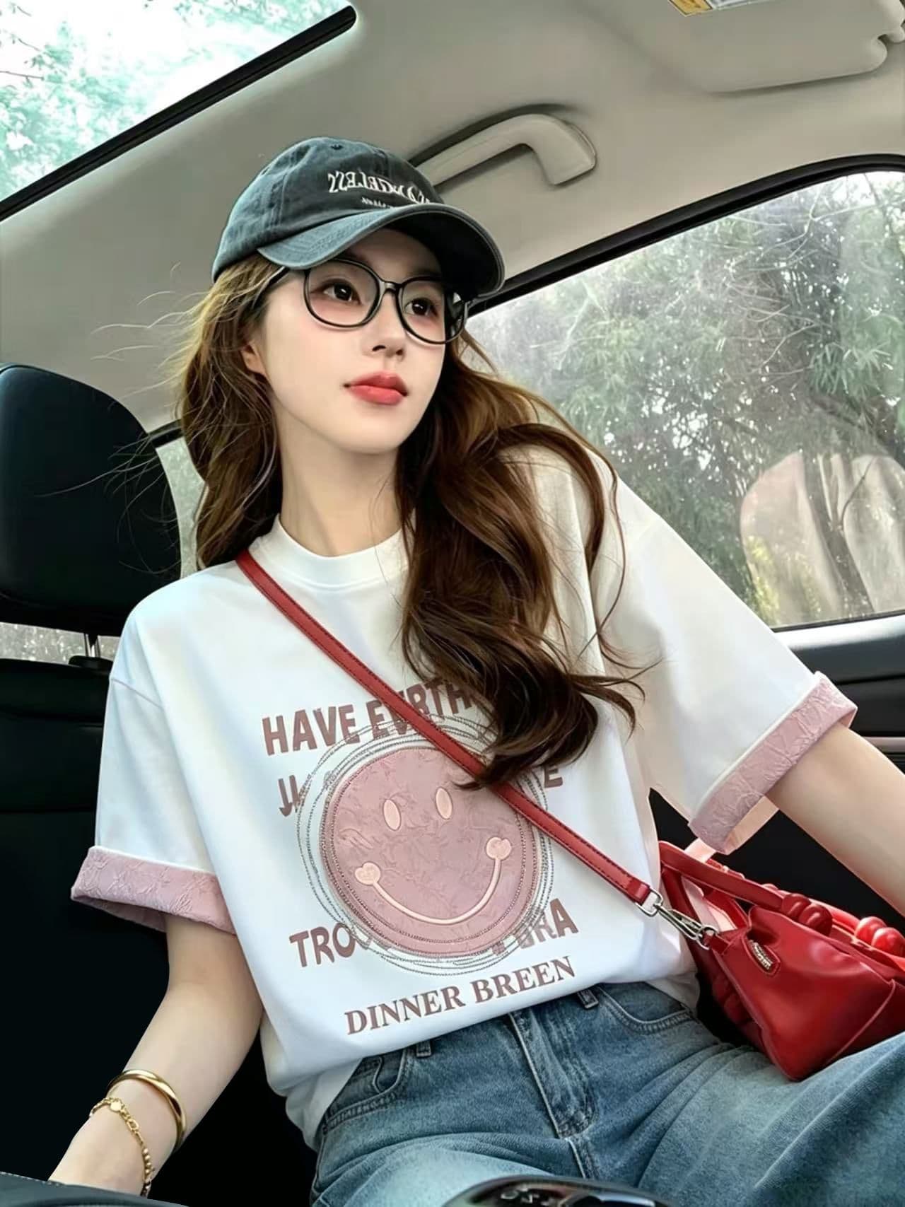 실사 2026 여름 220 그램 조수 브랜드 면 빅 사이즈 자카드 패치 프린트 자수 핫픽스 반팔 여성 상세 이미지 4