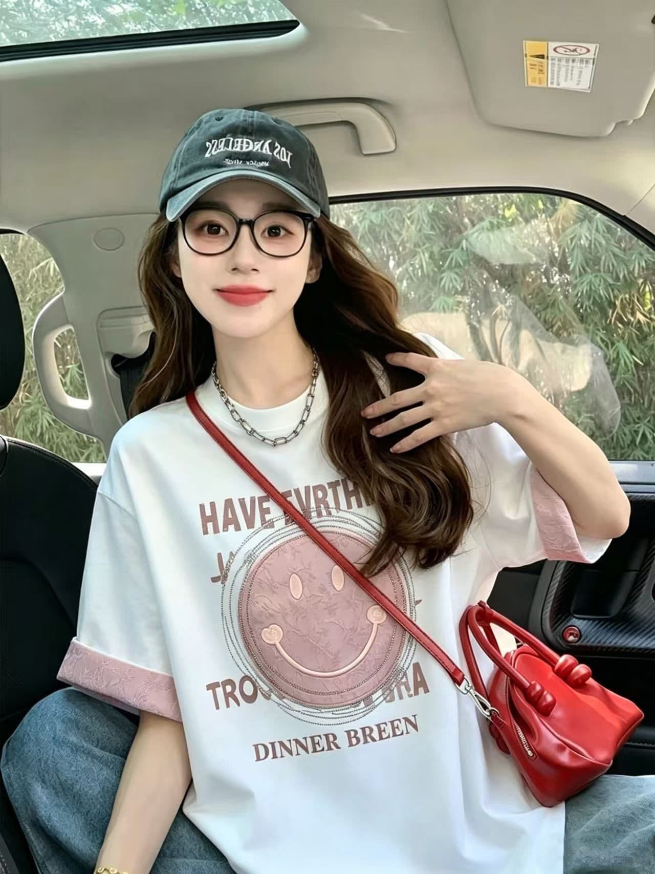 실사 2026 여름 220 그램 조수 브랜드 면 빅 사이즈 자카드 패치 프린트 자수 핫픽스 반팔 여성 상세 이미지 5