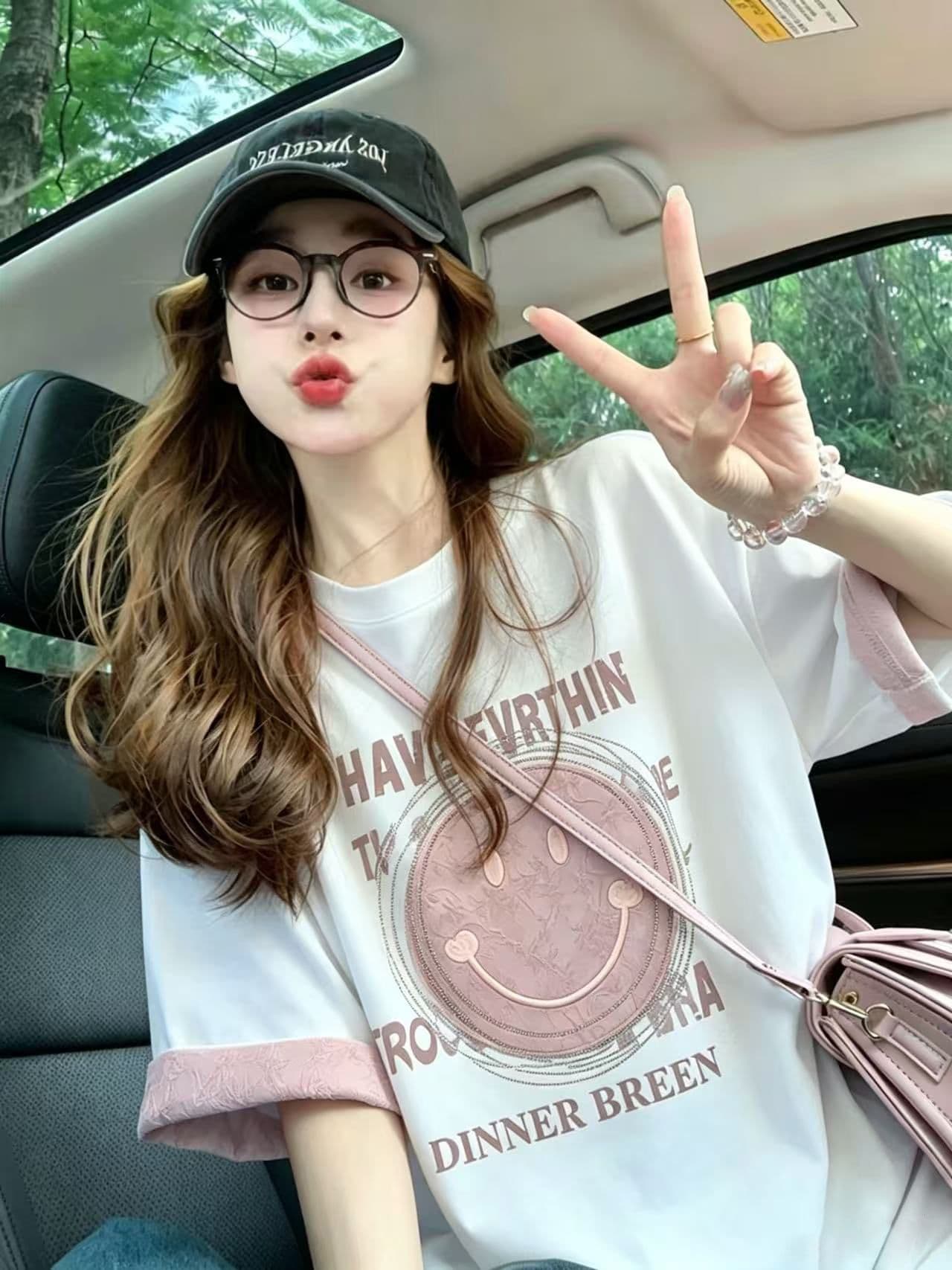 실사 2026 여름 220 그램 조수 브랜드 면 빅 사이즈 자카드 패치 프린트 자수 핫픽스 반팔 여성 상세 이미지 6
