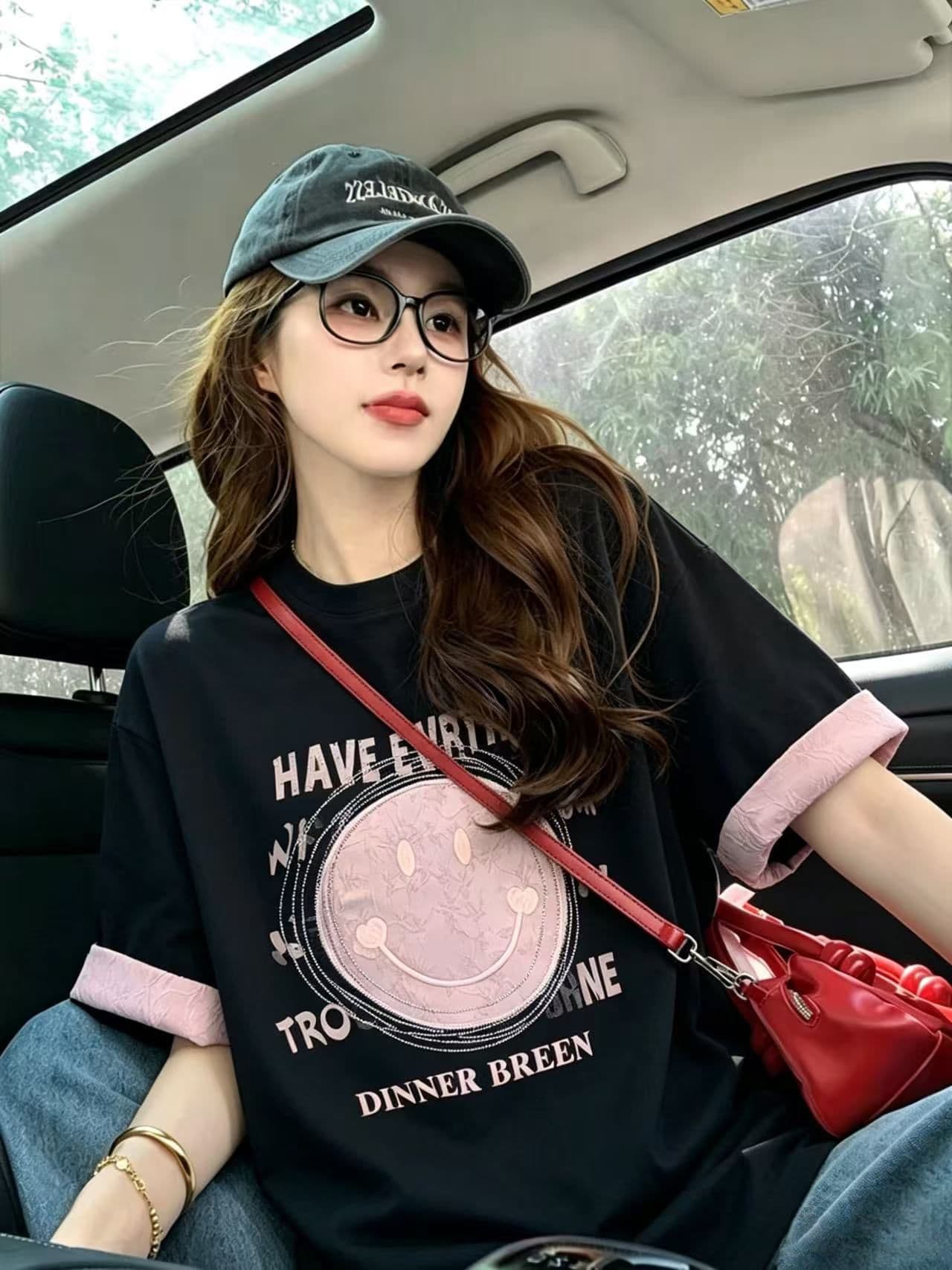 실사 2026 여름 220 그램 조수 브랜드 면 빅 사이즈 자카드 패치 프린트 자수 핫픽스 반팔 여성 상세 이미지 9
