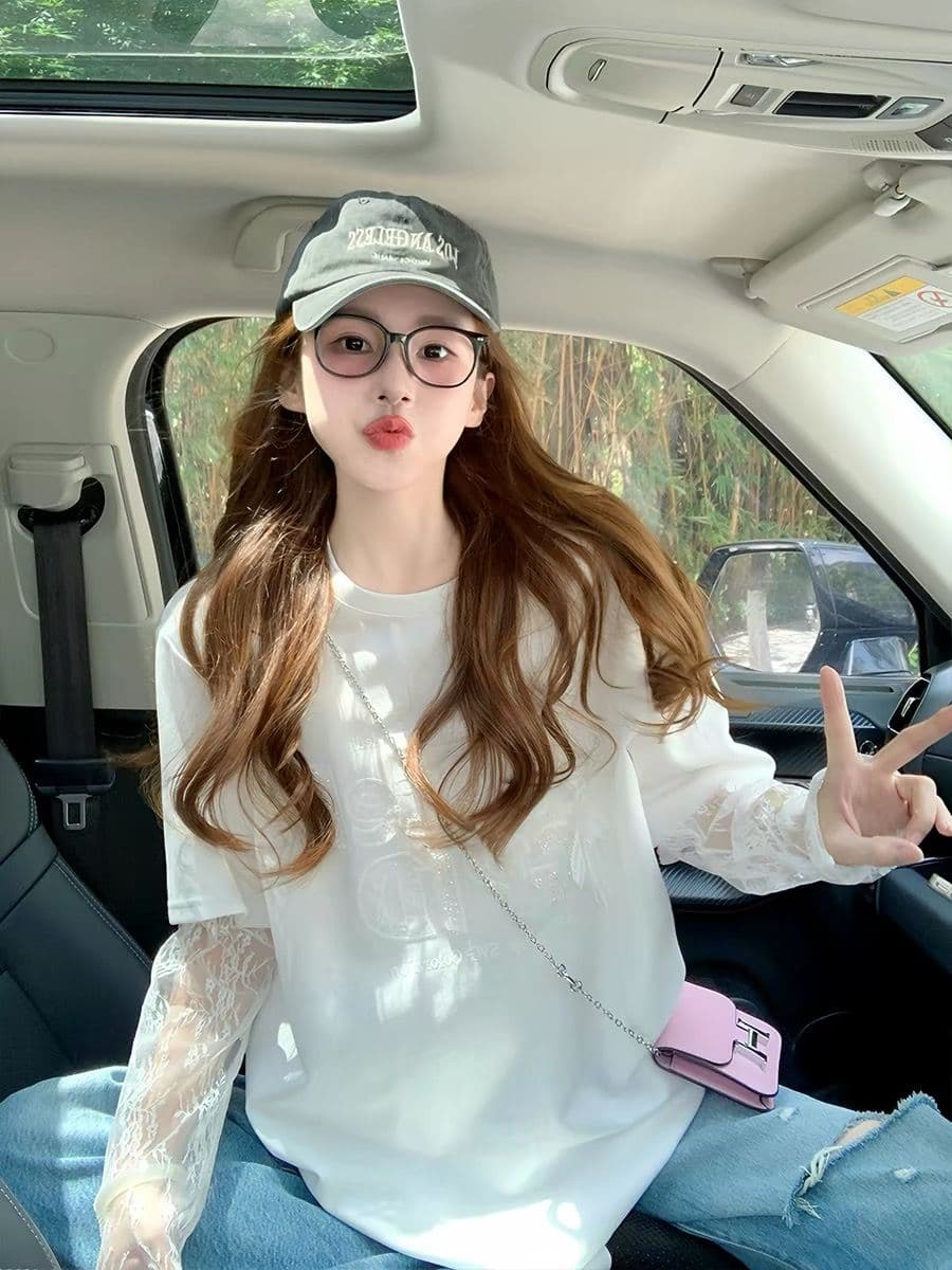 여름 40 더블 실 순면 210 그램 자수 스팽글 빅 사이즈 망사 반팔 티셔츠 여성 상세 이미지 4