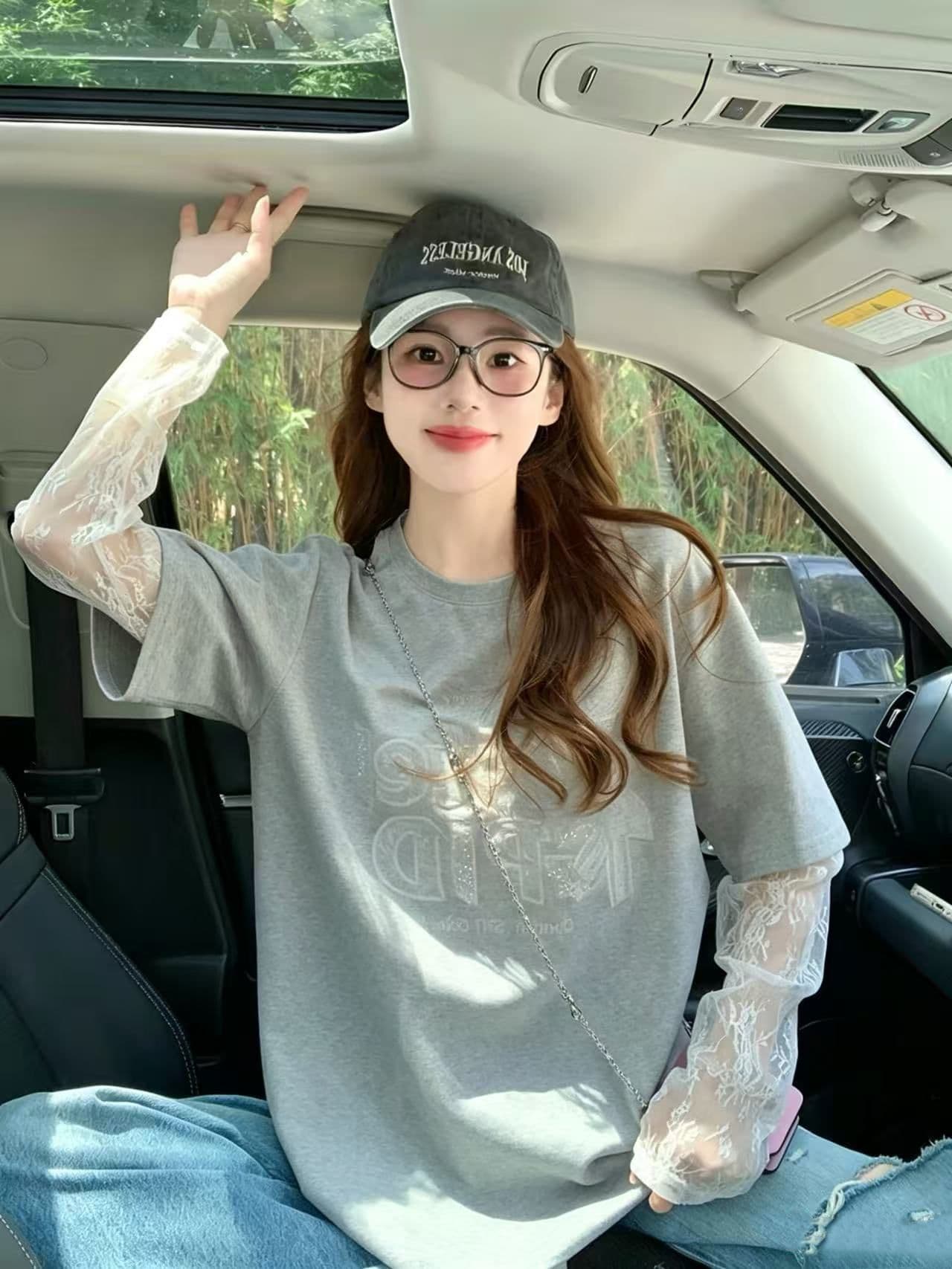 여름 40 더블 실 순면 210 그램 자수 스팽글 빅 사이즈 망사 반팔 티셔츠 여성 상세 이미지 9