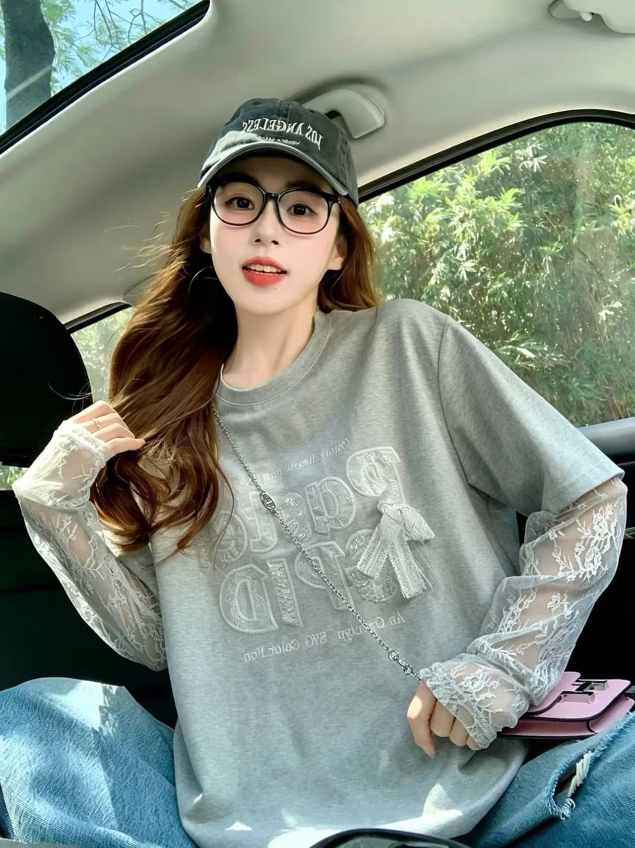 여름 40 더블 실 순면 210 그램 자수 스팽글 빅 사이즈 망사 반팔 티셔츠 여성 상세 이미지 11