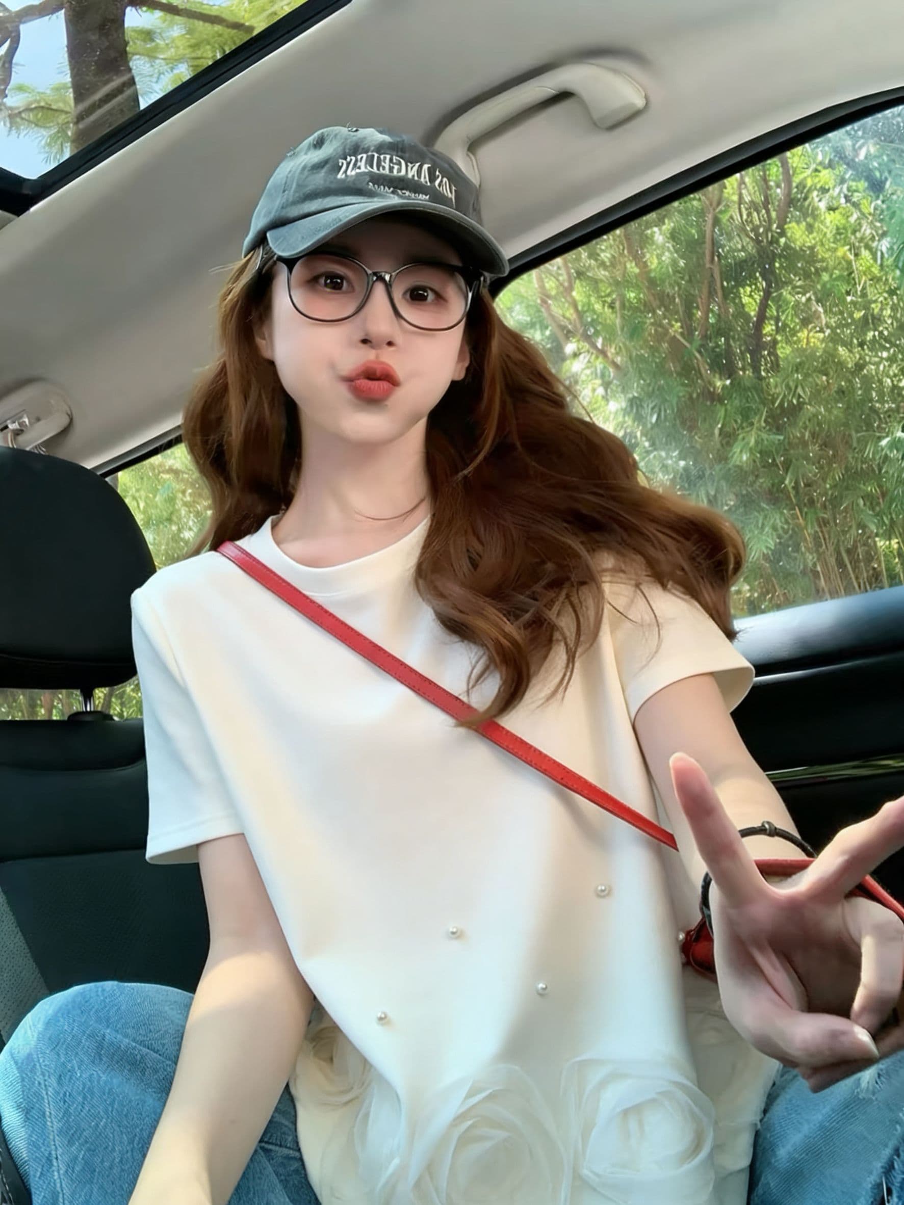 실사 2026 여름 원본 품질 빅 사이즈 디자인 센스 작은 대중 비즈 박기 망사 패치워크 반팔 티셔츠 여성 상세 이미지 5