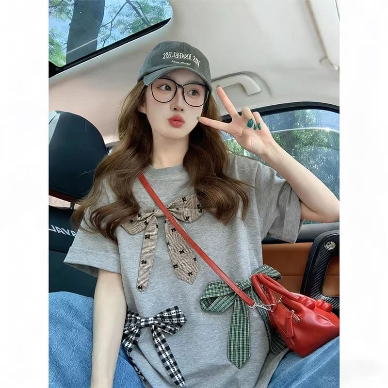 여름 200그램 순면 3 차원 장식 탈착식 300 근 무거운 작업 디자인 센스 반팔 티셔츠 여성 상세 이미지 2