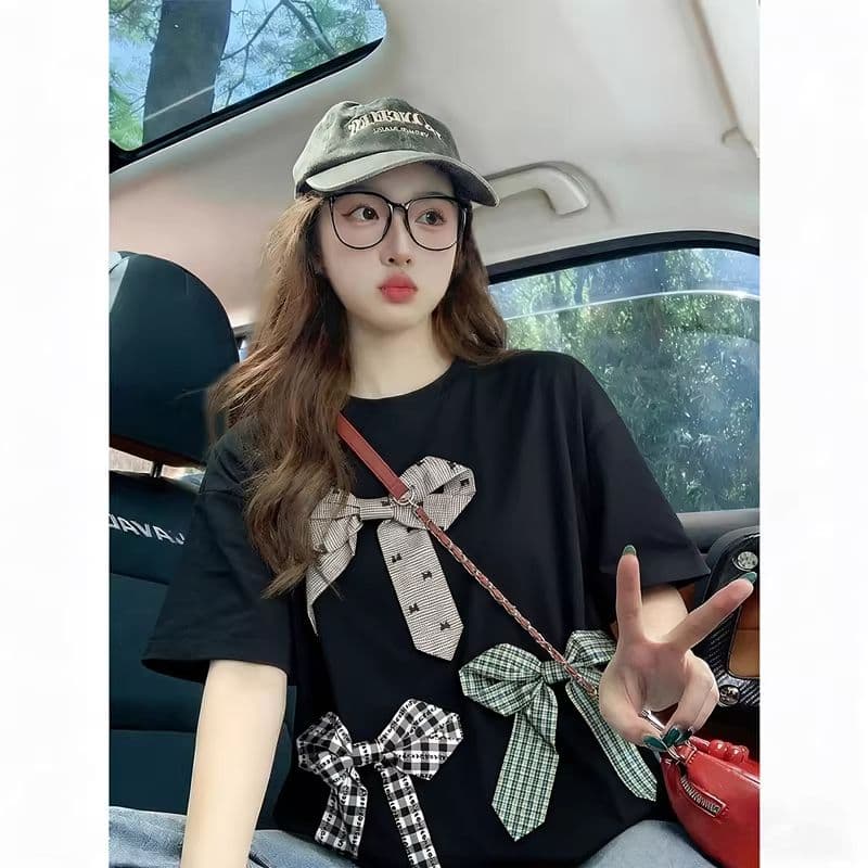 여름 200그램 순면 3 차원 장식 탈착식 300 근 무거운 작업 디자인 센스 반팔 티셔츠 여성 상세 이미지 7