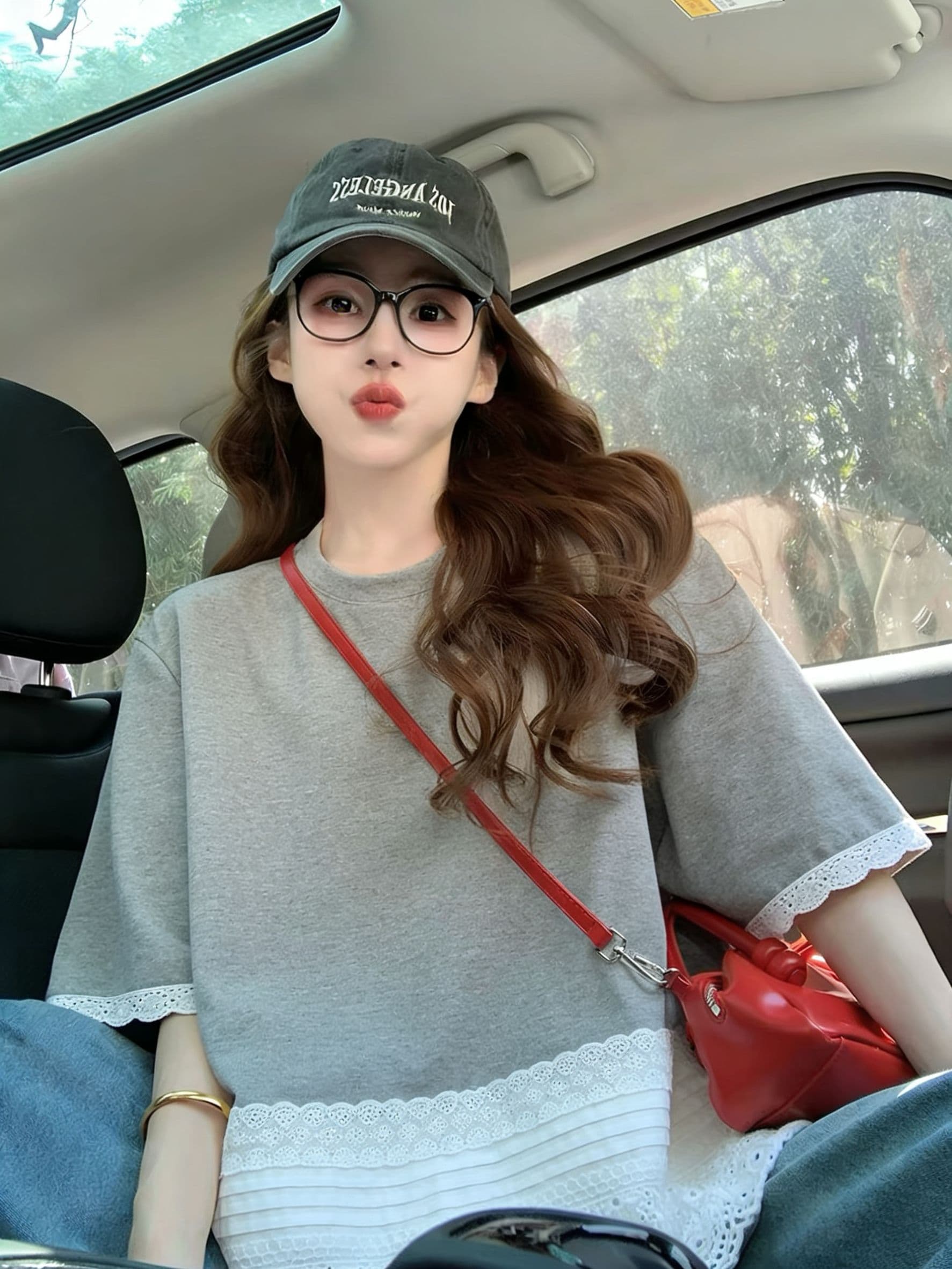 실사 2026 여름 원본 것 무거운 작업 레이스 패치워크 빅 사이즈 300 근 반팔 티셔츠 여성 상세 이미지 3