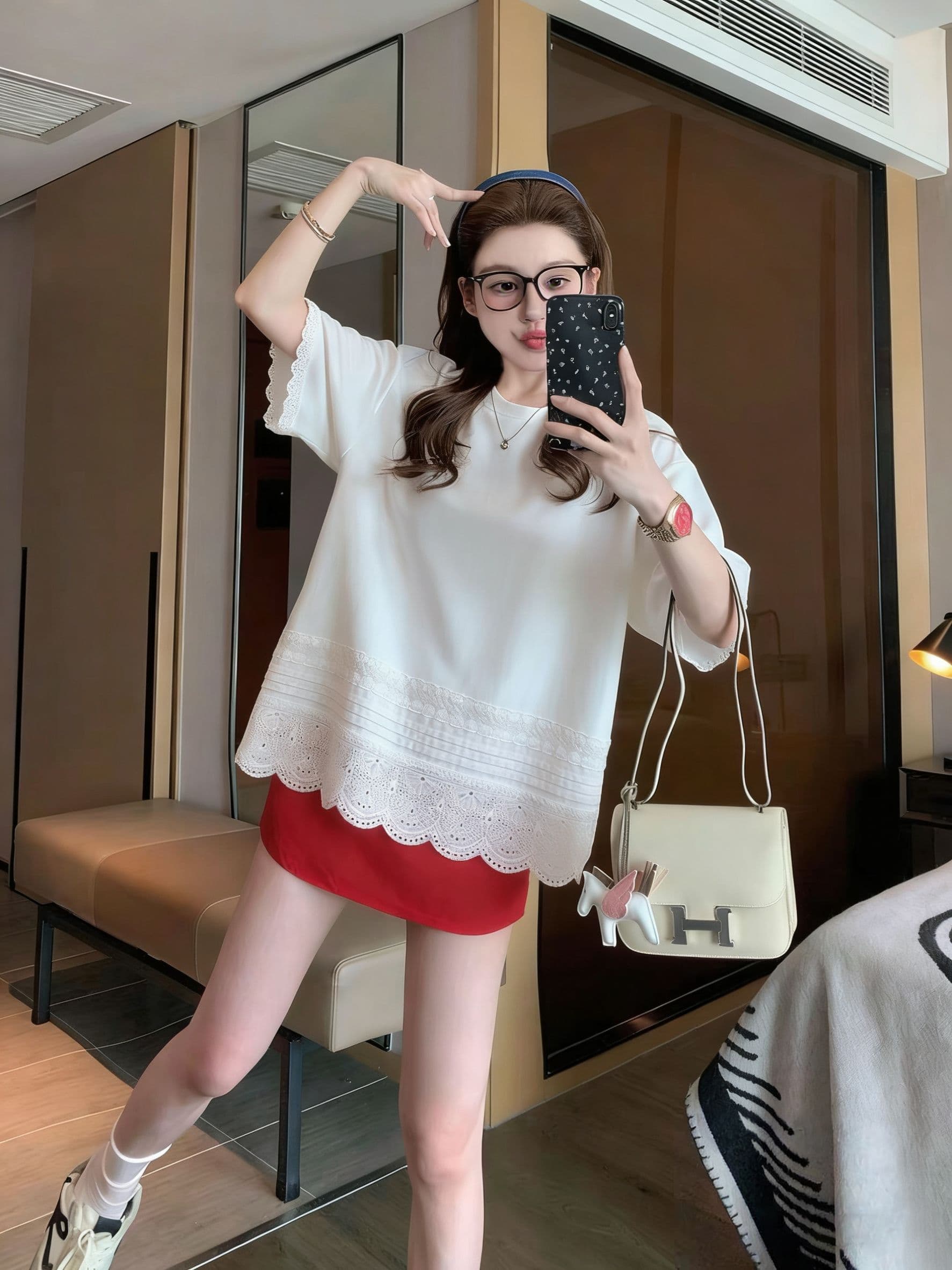 실사 2026 여름 원본 것 무거운 작업 레이스 패치워크 빅 사이즈 300 근 반팔 티셔츠 여성 상세 이미지 11