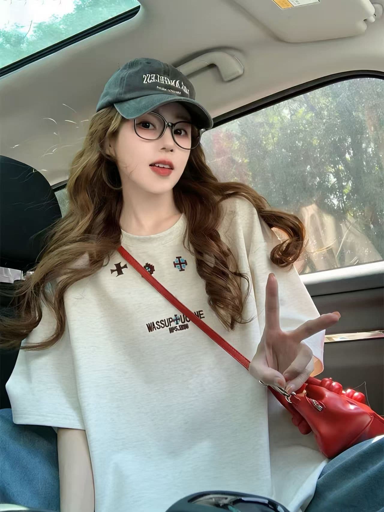 실사 2026 여름 280 그램 더블 실 순면 무거운 자수 남녀 같은 단락 커플 반팔 티셔츠 여성 상세 이미지 2