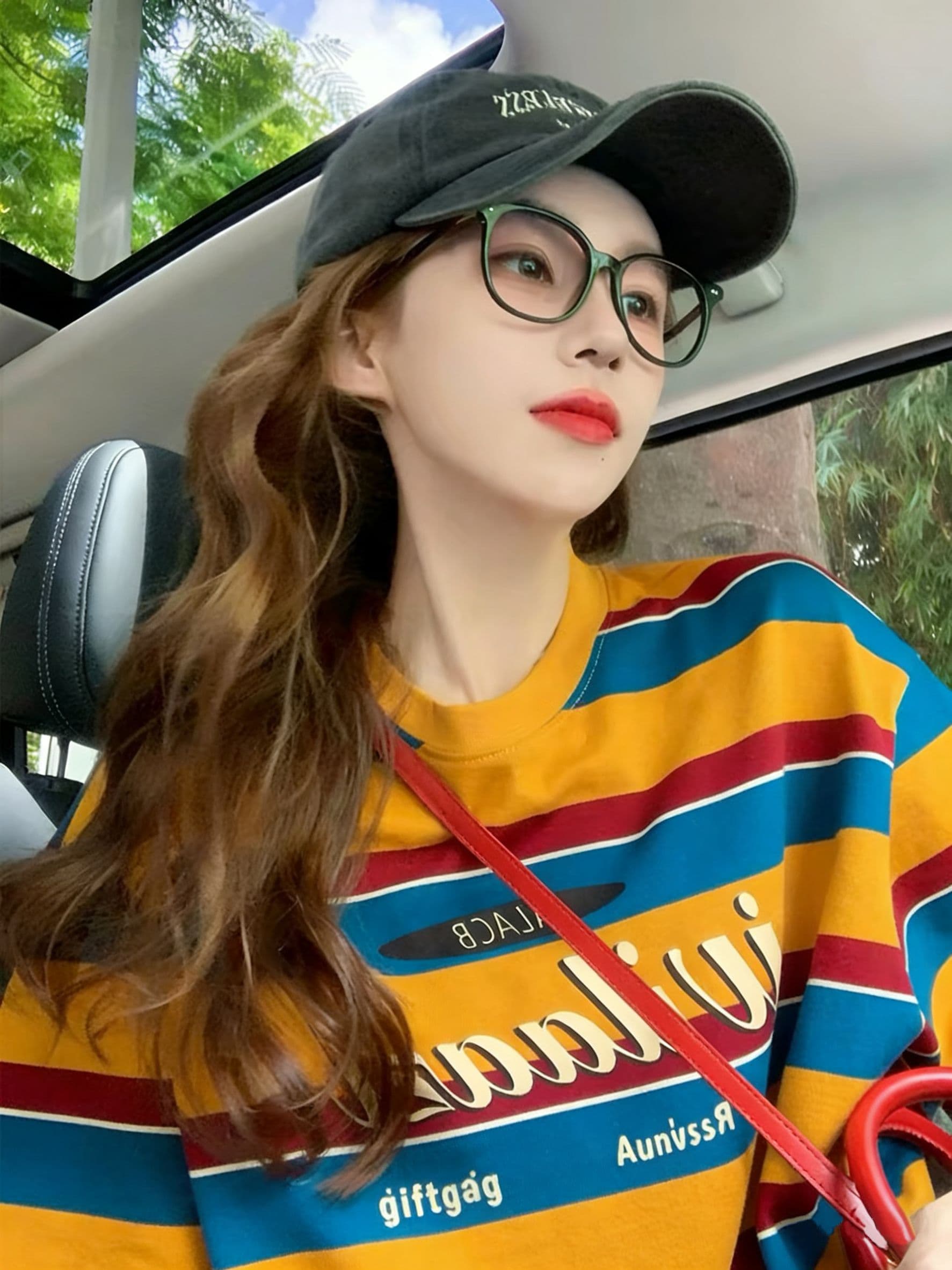 실사 2026 여름 95 면 컬러 짜임 기사 칼라 케이블 루오 Na 테두리 당겨서 어깨 빅 사이즈 스트라이프 반팔 티셔츠 여성 상세 이미지 4