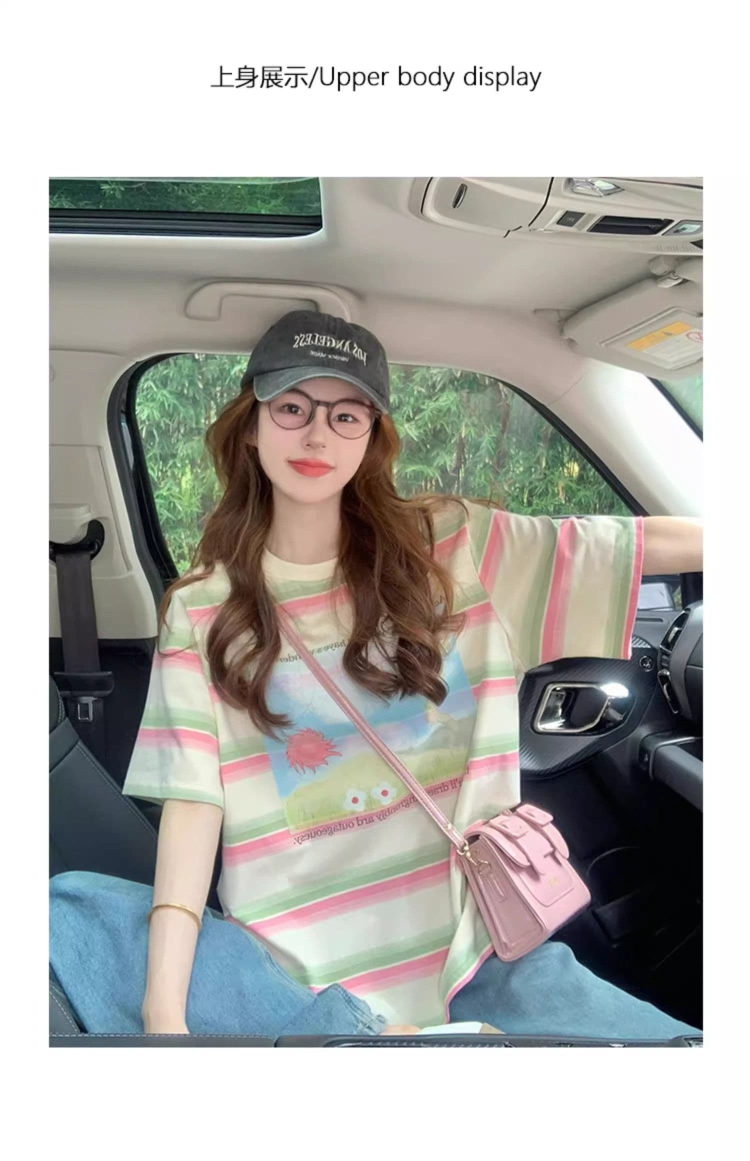 95 면 컬러 짜임 기사 칼라 케이블 루오 Na 빅 사이즈 300 근 스트라이프 반팔 티셔츠 여성 상세 이미지 3