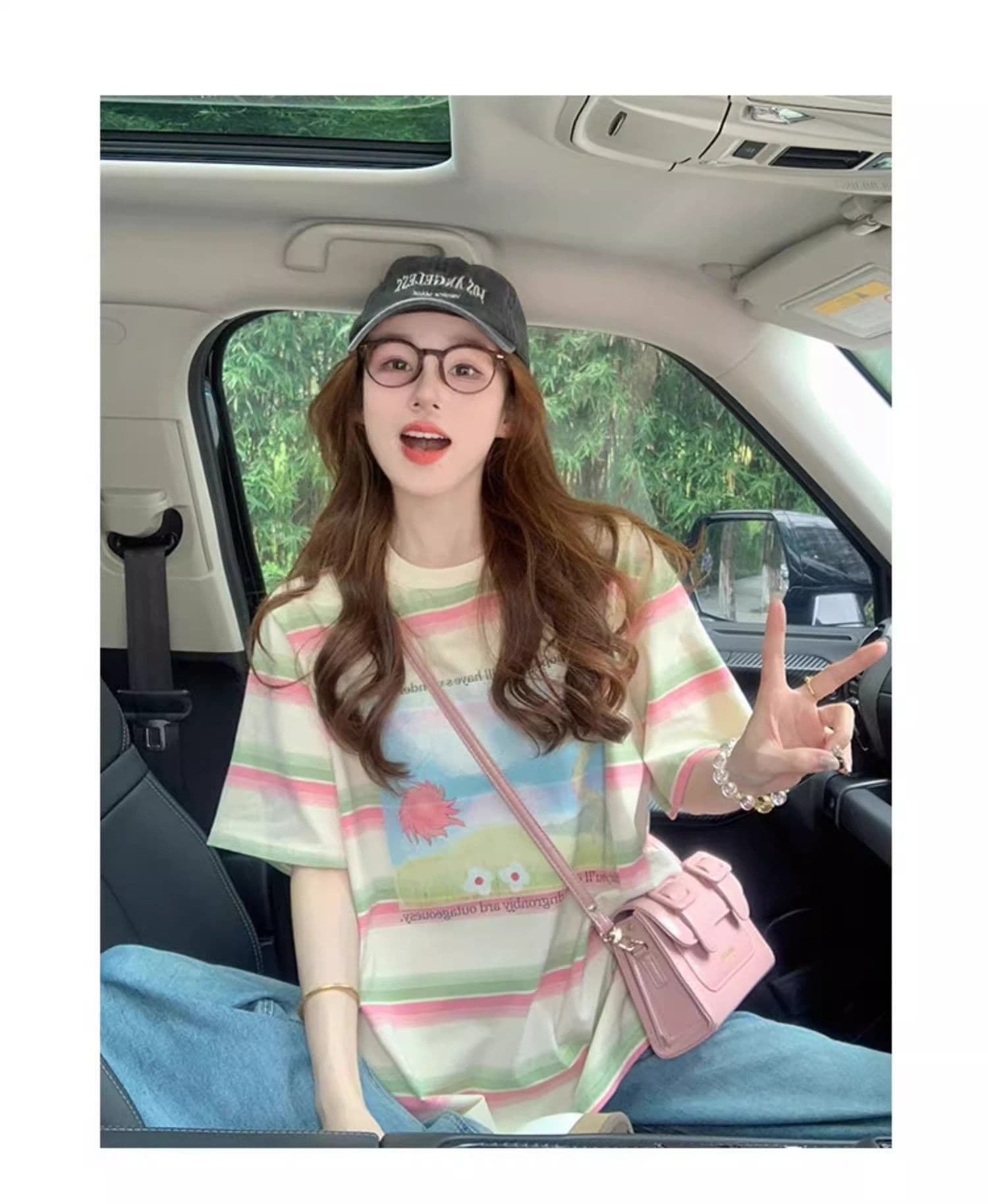95 면 컬러 짜임 기사 칼라 케이블 루오 Na 빅 사이즈 300 근 스트라이프 반팔 티셔츠 여성 상세 이미지 4
