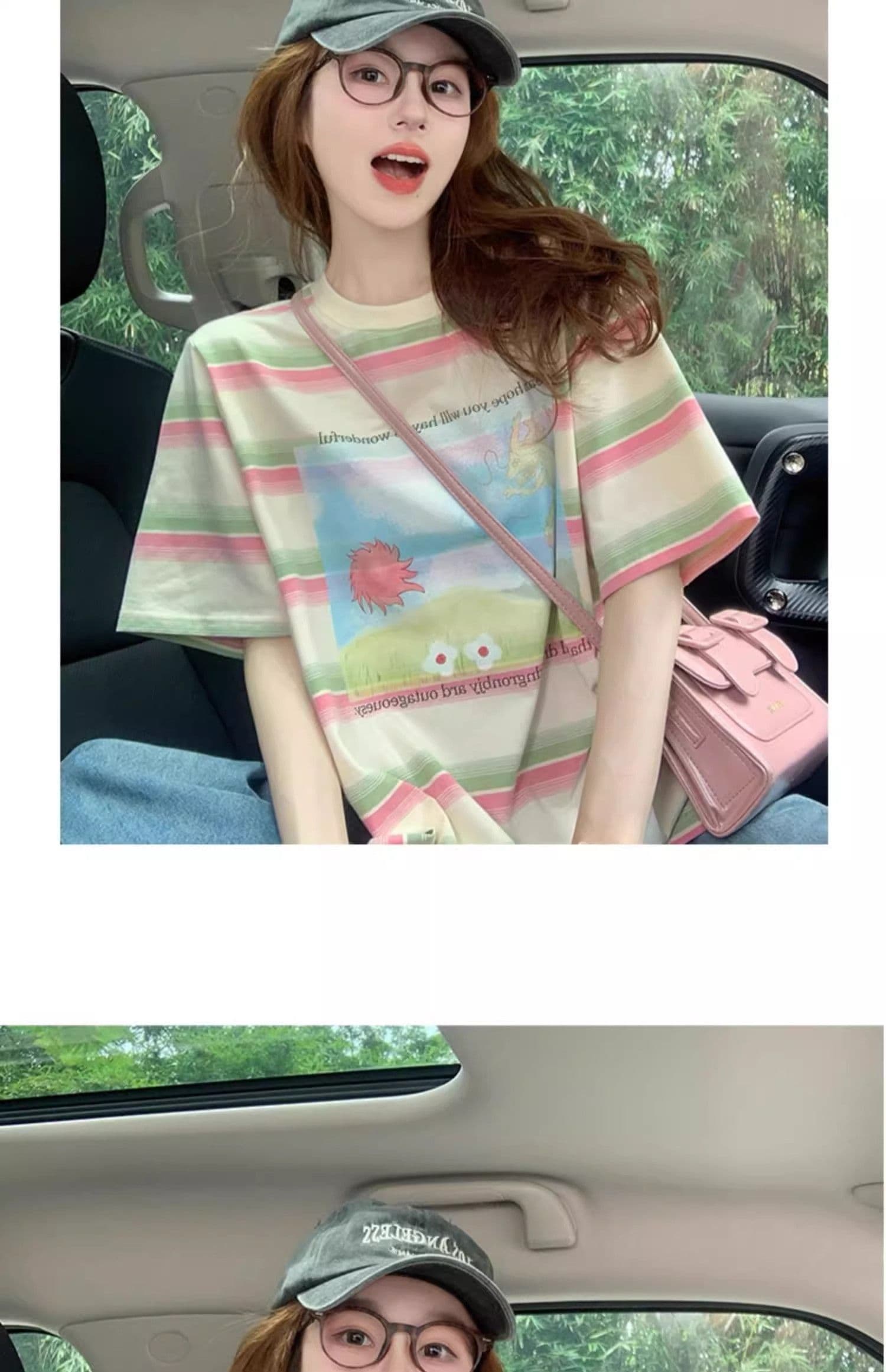 95 면 컬러 짜임 기사 칼라 케이블 루오 Na 빅 사이즈 300 근 스트라이프 반팔 티셔츠 여성 상세 이미지 6