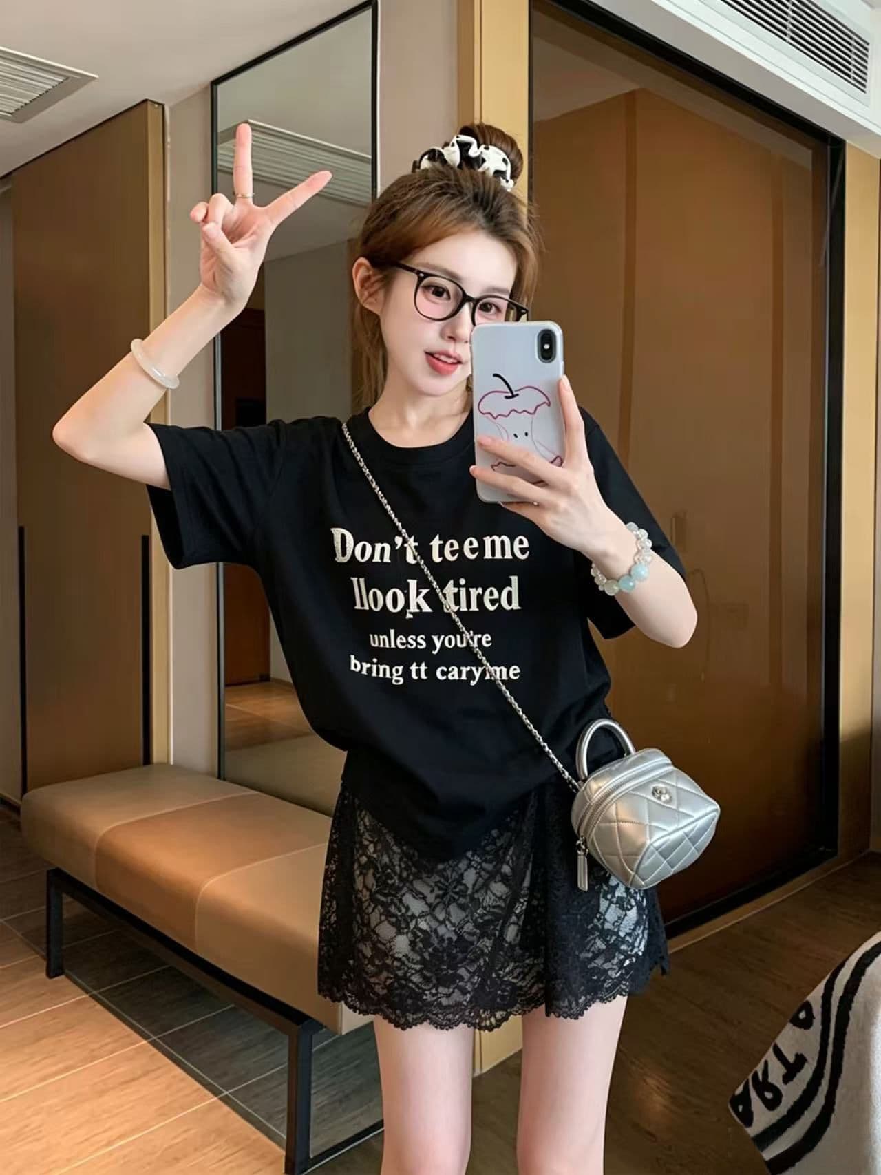 실사 2026 여름 40 더블 실 순면 210 그램 빅 사이즈 작은 대중 레이스 조각 반팔 티셔츠 여성 상세 이미지 7