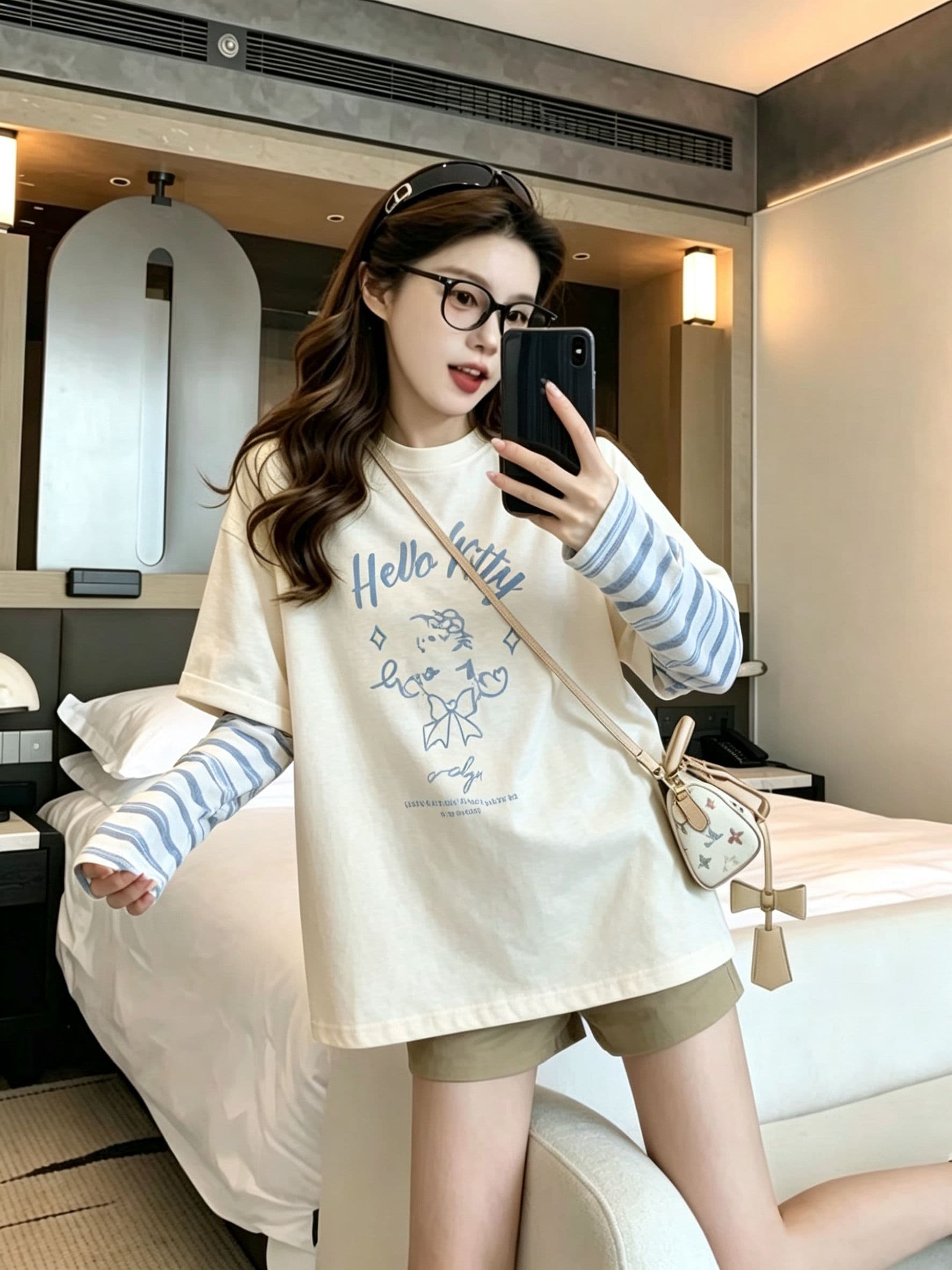 실사 2026 여름 원본 품질 빅 사이즈 페이크 레이어드 스트라이프 긴팔 티셔츠 여성 상세 이미지 3