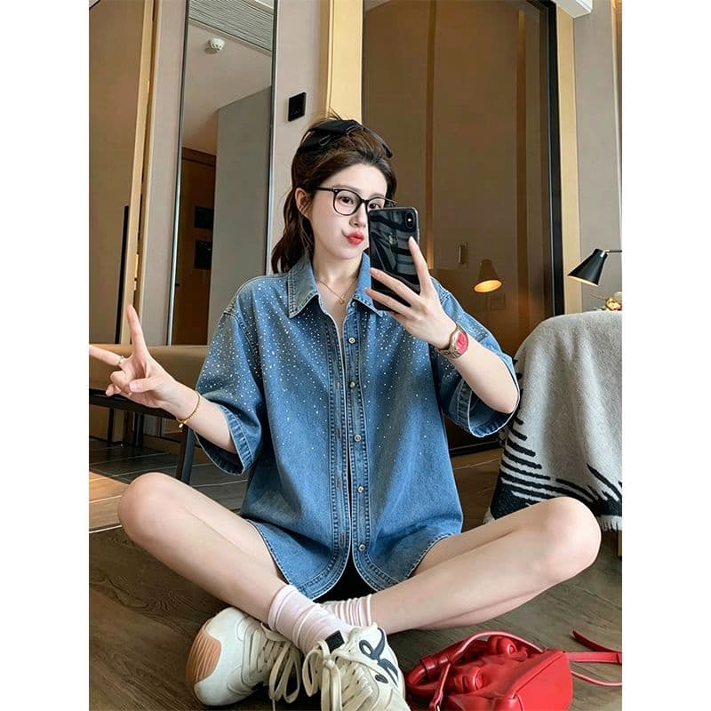 실사 2026 여름 원본 품질 빅 사이즈 300 근 고급 센스 핫픽스 데님 루즈핏 여성 코트