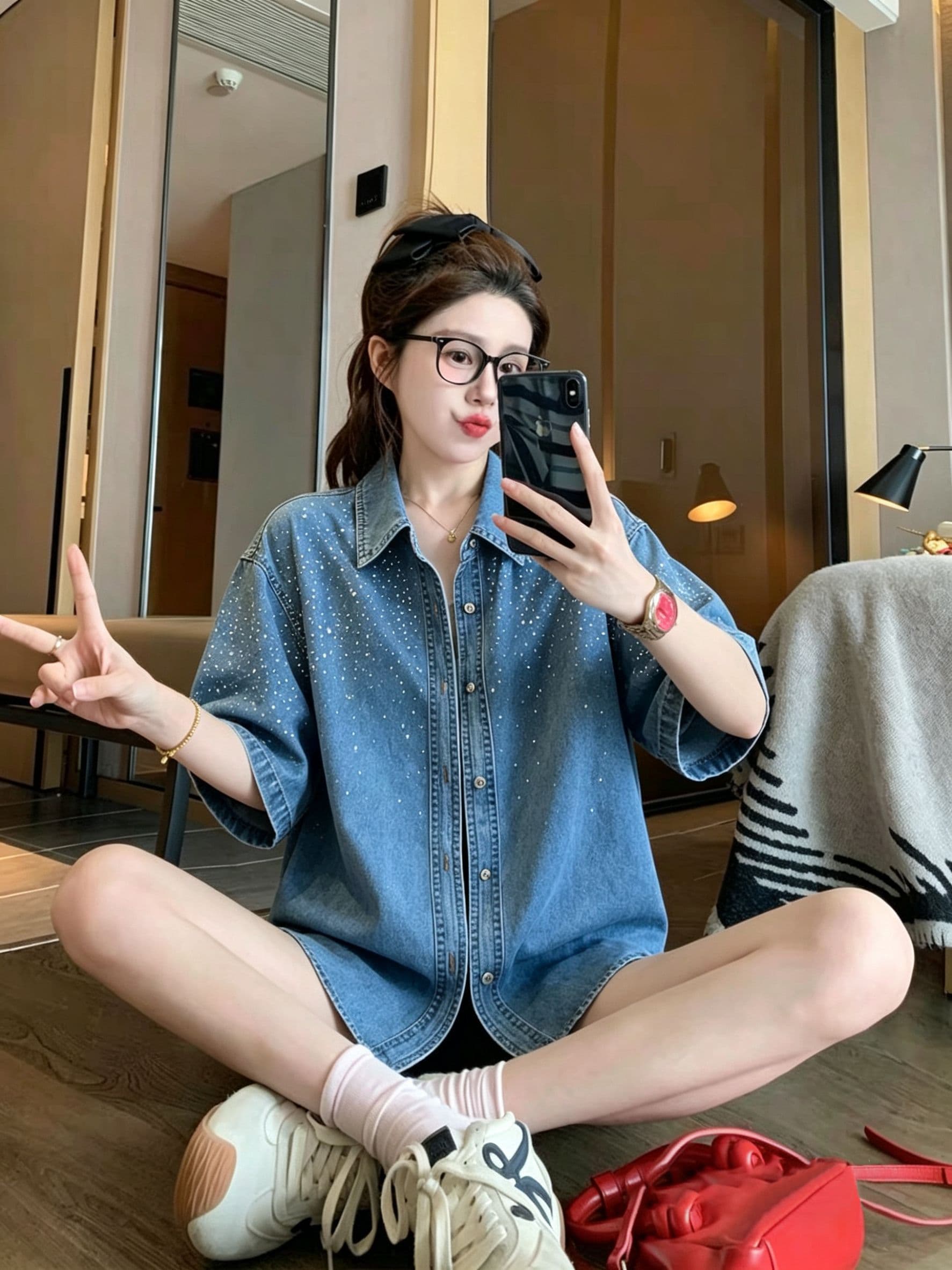 실사 2026 여름 원본 품질 빅 사이즈 300 근 고급 센스 핫픽스 데님 루즈핏 여성 코트 상세 이미지 2