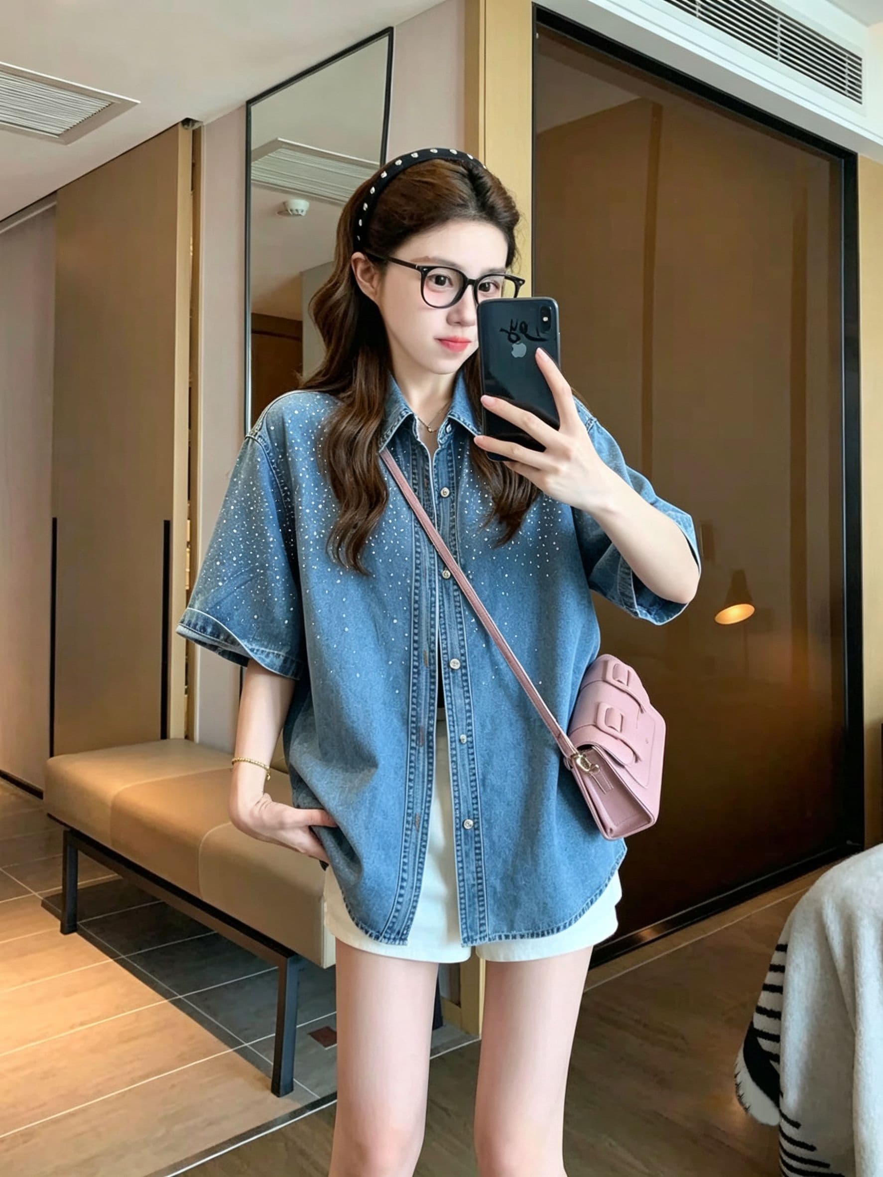 실사 2026 여름 원본 품질 빅 사이즈 300 근 고급 센스 핫픽스 데님 루즈핏 여성 코트 상세 이미지 3