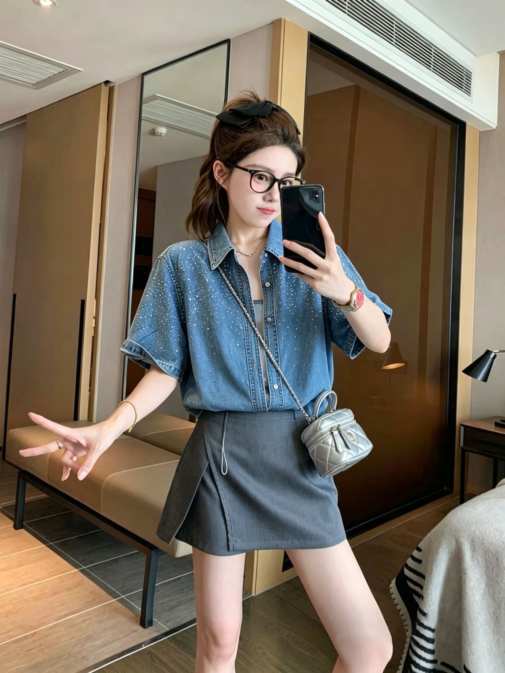 실사 2026 여름 원본 품질 빅 사이즈 300 근 고급 센스 핫픽스 데님 루즈핏 여성 코트 상세 이미지 4