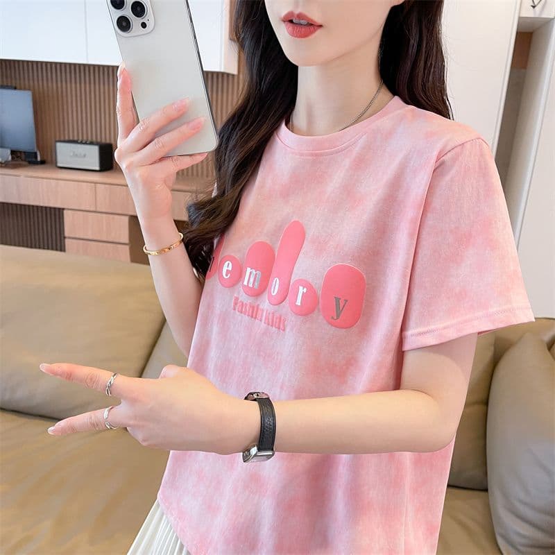 실사 2026 여름 새로운 눈꽃 면 65 면 35 폴리에스터 한국 스타일 다용도 캐주얼 반팔 티셔츠 여성 이미지 4
