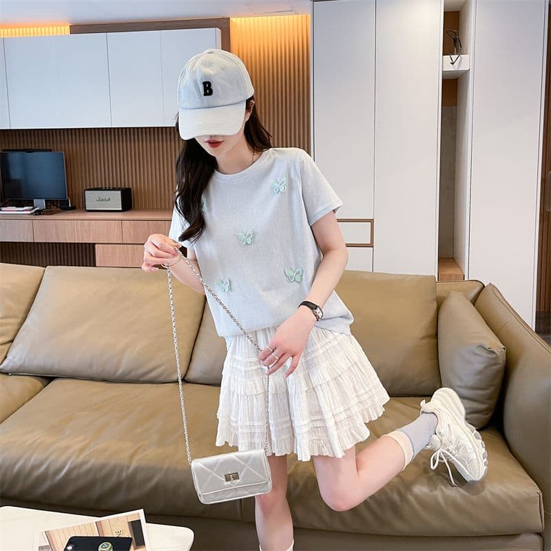 실사 2026 여름 새로운 눈꽃 면 65 면 35 폴리에스터 귀여운 나비 반팔 티셔츠 여성 상세 이미지 14