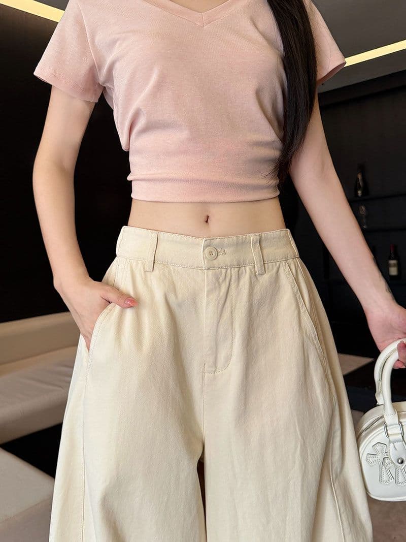 실사 2026 여름 워싱 순면 9 포인트 와이드 레깅스 바지 빅 사이즈 지방 mm 느긋한 느슨함 센스 다용도 바지 상세 이미지 7