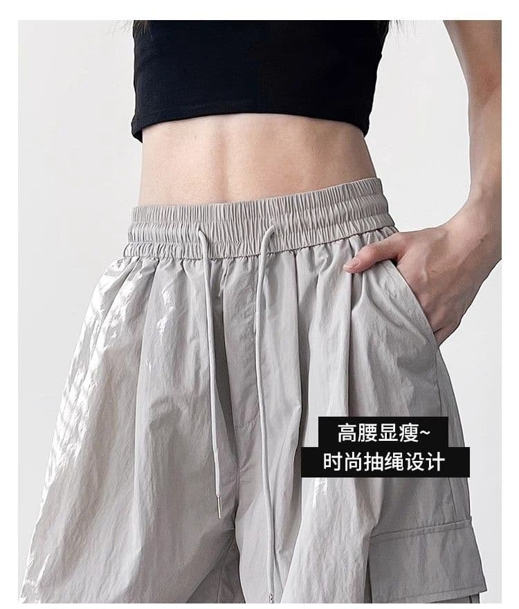 3 차원 허리 워크웨어 와이드 레깅스 바지 여름 빅 사이즈 루즈핏 슬림해 보이는 얼음 실크 속도 건조한 캐주얼 바지 운동 스트레이트 팬츠 상세 이미지 5